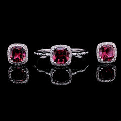 CLEARANCE BEST | Dainty Red Ruby Sapphire Gemstones Diamond Jewelry Set 14kt