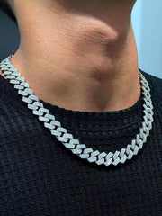 LVNA Signatures | 20” Unisex Men’s Studded Cuban Link Chain Paved Diamond Necklace 18kt
