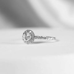 AMALIA | 0.30ct Round Center Halo Paved Diamond Engagement Ring 14kt