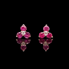Floral Ruby Dainty Diamond Earrings 18kt