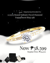 AMALIA | 0.50cts Round Solitaire Paved Diamond Engagement Ring 14kt