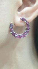 CLEARANCE BEST | Ruby Gemstones Paved Overlap Diamond Earrings 14kt