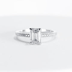 1.55cts H SI1 Emerald Cut Paved Diamond Engagement Ring 14kt IGI Certified