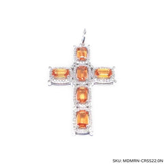 #TheSALE | Cross Orange Sapphire Gemstones Diamond Necklace 14kt