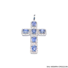 #TheSALE | Blue Sapphire Gemstones Diamond Cross Necklace 14kt