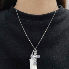 #TheSALE | Blue Sapphire Gemstones Diamond Cross Necklace 14kt