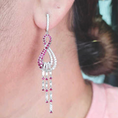 #TheSALE | Infinity Natural Ruby Diamond Hoop Dangling Earrings 18kt