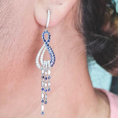 #TheSALE | Infinity Natural Blue Sapphire Diamond Hoop Dangling Earrings 18kt