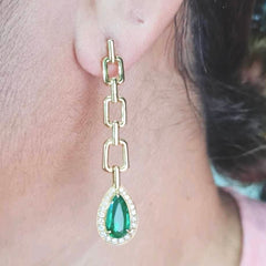 #TheSALE | Golden Chain Pear Natural Emerald Diamond Dangling 18kt
