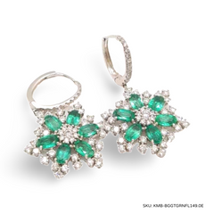 #TheSALE | Flower Oval Natural Emerald Diamond Dangling Earrings 18kt