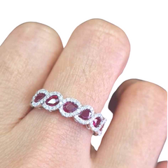 #TheSALE | Half Eternity Red Ruby Gemstones Diamond Ring 18kt