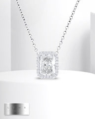 1.00ct M VS2 Radiant Brilliant Halo Paved Solitaire Diamond Necklace | GIA Certified