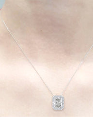 1.28cts M VS2 Radiant Brilliant Halo Paved Solitaire Pendant Diamond Necklace | GIA Certified #LVNA2024