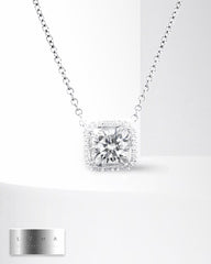 1.00ct M VS1 Cushion Brilliant Halo Paved Solitaire Diamond Necklace | GIA Certified