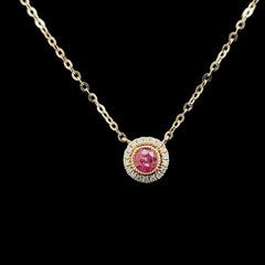 Rose Red Ruby Earrings & Necklace Diamond Jewelry Set 18kt