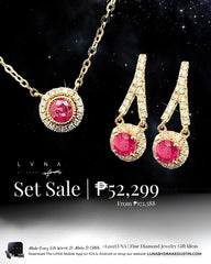 Rose Red Ruby Earrings & Necklace Diamond Jewelry Set 18kt