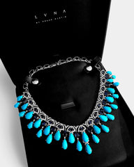 “The Lara Necklace” LVNA Signatures | A Torquise & Natural Blue Sapphire Diamond Necklace 18kt White Gold | Editor’s Pick
