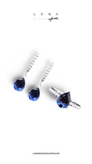 CLEARANCE BEST | Teardrop Blue Sapphire Gemstones Dangling Diamond Jewelry Set 14kt