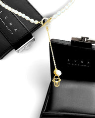 HOPE “Hamsa” LVNA Signatures Eternity Pearl & Gold Drop Necklace