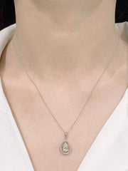 #LVNA2024 | 1.00ct M VS1 Pear Cut Center Halo Paved  Diamond Pendant Necklace GIA Certified 18kt