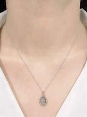 #LVNA2024 | 1.00ct M VS2 Oval Cut Center Halo Paved  Diamond Pendant Necklace GIA Certified 18kt