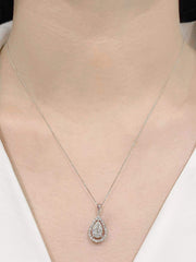 #LVNA2024 | 1.00ct L VS2 Pear Cut Center Halo Paved  Diamond Pendant Necklace GIA Certified 18kt