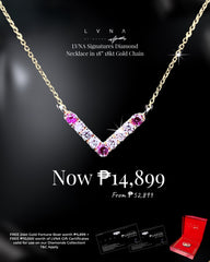 Golden Pink Ruby V Line Diamond Necklace 18kt
