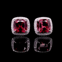 CLEARANCE BEST | Cushion Ruby Gemstones Diamond Earrings 14kt