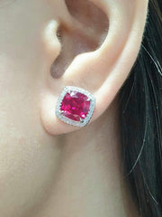CLEARANCE BEST | Cushion Ruby Gemstones Diamond Earrings 14kt