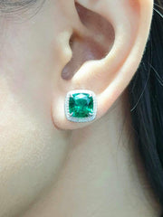 #LVNA2024 |  Cushion Green Emerald Gemstones Diamond Earrings 14kt