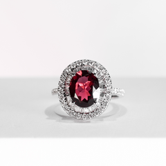 #LVNA2024 |  Oval Ruby Gemstones Halo Diamond Ring 14kt