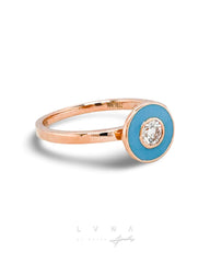 #LVNA2024 | 0.30ct Classic Round Rose Blue Enamel Diamond Ring 18kt