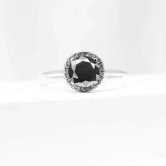 1.44cts Black Colored Diamond Halo Paved Diamond Engagement Ring 18kt