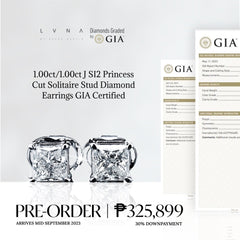 1.00ct/1.00ct J SI2 Princess Cut Solitaire Stud Diamond Earrings GIA Certified