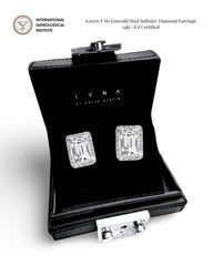 #LVNA2024 | 6.65cts F SI1 Emerald Solitaire Stud Diamond Earrings 14kt IGI Certified