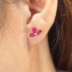 CLEARANCE BEST | Trinity Burmese Red Ruby Gemstones Diamond Earrings 18kt