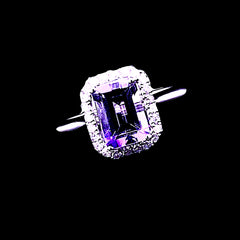 PREORDER | Halo Amethyst Gemstones Diamond Ring 18kt