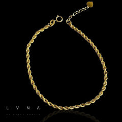 5 年 GLD |男女通用金色绳链手链 18kt 7”- 7.5”
