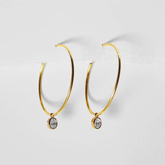 Oval Bezel Solitaire Diamond Hoop Earrings 18kt | #LoveLVNA