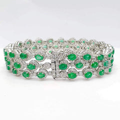 “The Lara” LVNA Signatures™️ Three-Tier Green Colombian Gemstones Diamond Bracelet 18kt | Editor’s Pick