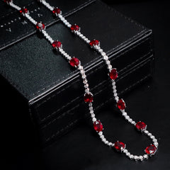 #LVNA2024 | Burmese Red Ruby Gemstones Link Long Drop Diamond Necklace 18kt