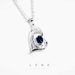 Blue Sapphire Heart Gemstones Diamond Necklace 18kt