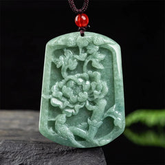 THE VAULT | Natural Magpie Peony Flower Hand Carved Jadeite Necklace