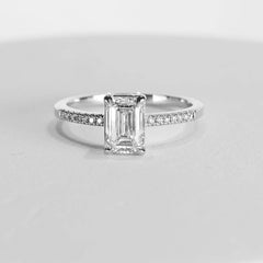 1.24ct F SI1 Emerald Cut Paved Diamond Engagement Ring 14kt IGI Certified
