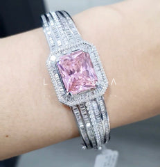 Pink Tourmaline Paved Diamond Bracelet Bangle 14kt
