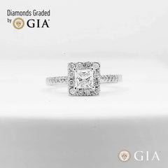 0.80cts L SI1 Princess Cut Halo Paved Diamond Engagement Ring GIA Certified