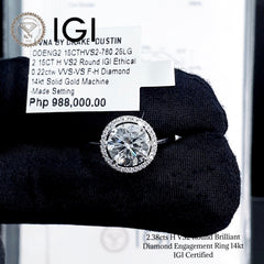 2.38cts H VS2 Round Brilliant Diamond Engagement Ring 14kt IGI Certified