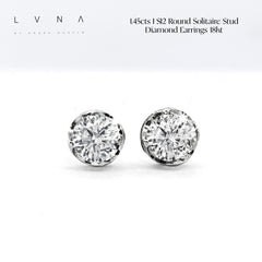 1.45cts I SI2 Round Solitaire Stud Diamond Earrings 18kt