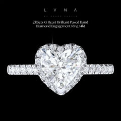 2.05cts G Heart Brilliant Cut Paved Band Diamond Engagement Ring 14kt