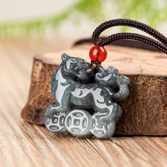 THE VAULT | Genuine Natural Black Jadeite Tiger Hand Carved Necklace